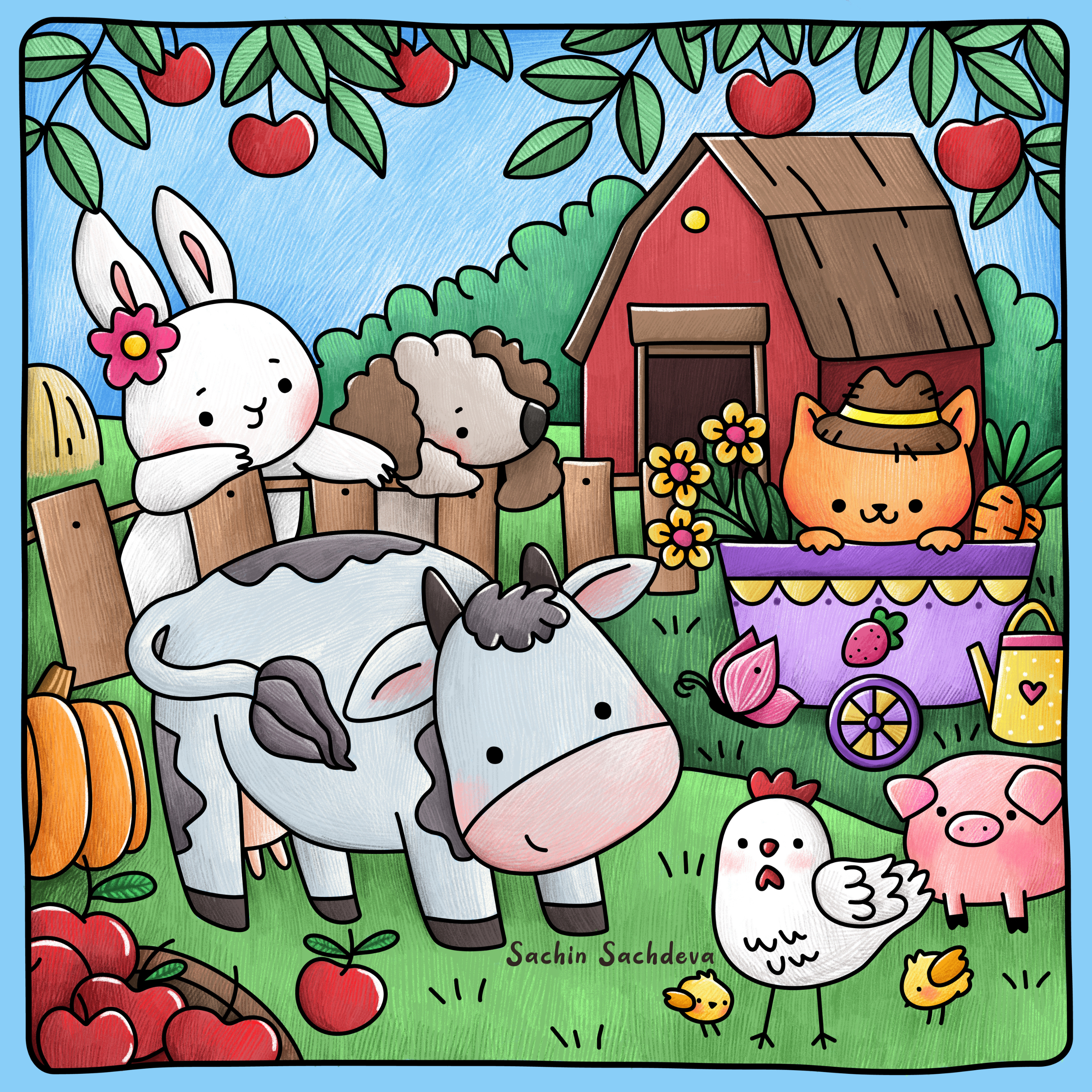 Barnyard Buddies' by Sachin Sachdeva, Diamond Painting Canvas Kit